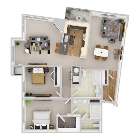 Floor plan for 2 beds, 2 baths, 1515 sqft